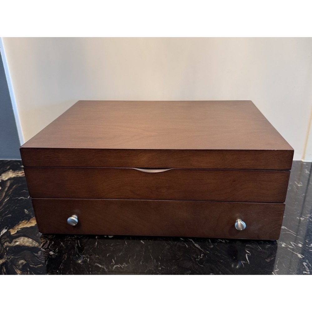REED AND BARTON Mahogany Ornate Silver Flatware Jewelry STORAGE CHEST BOX